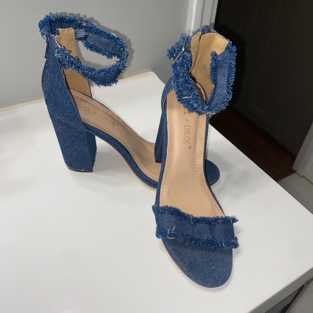 Denim blue heal’s, brand Chase + Chloe, chunky heal, size 5.5
